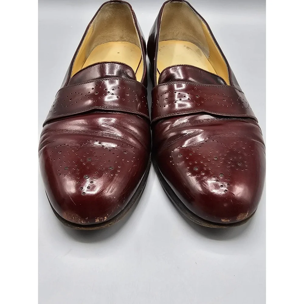 Vintage Salvatore Ferragamo‎ Brogue Slip On Burgundy Loafers Men's 11.5 D Italy